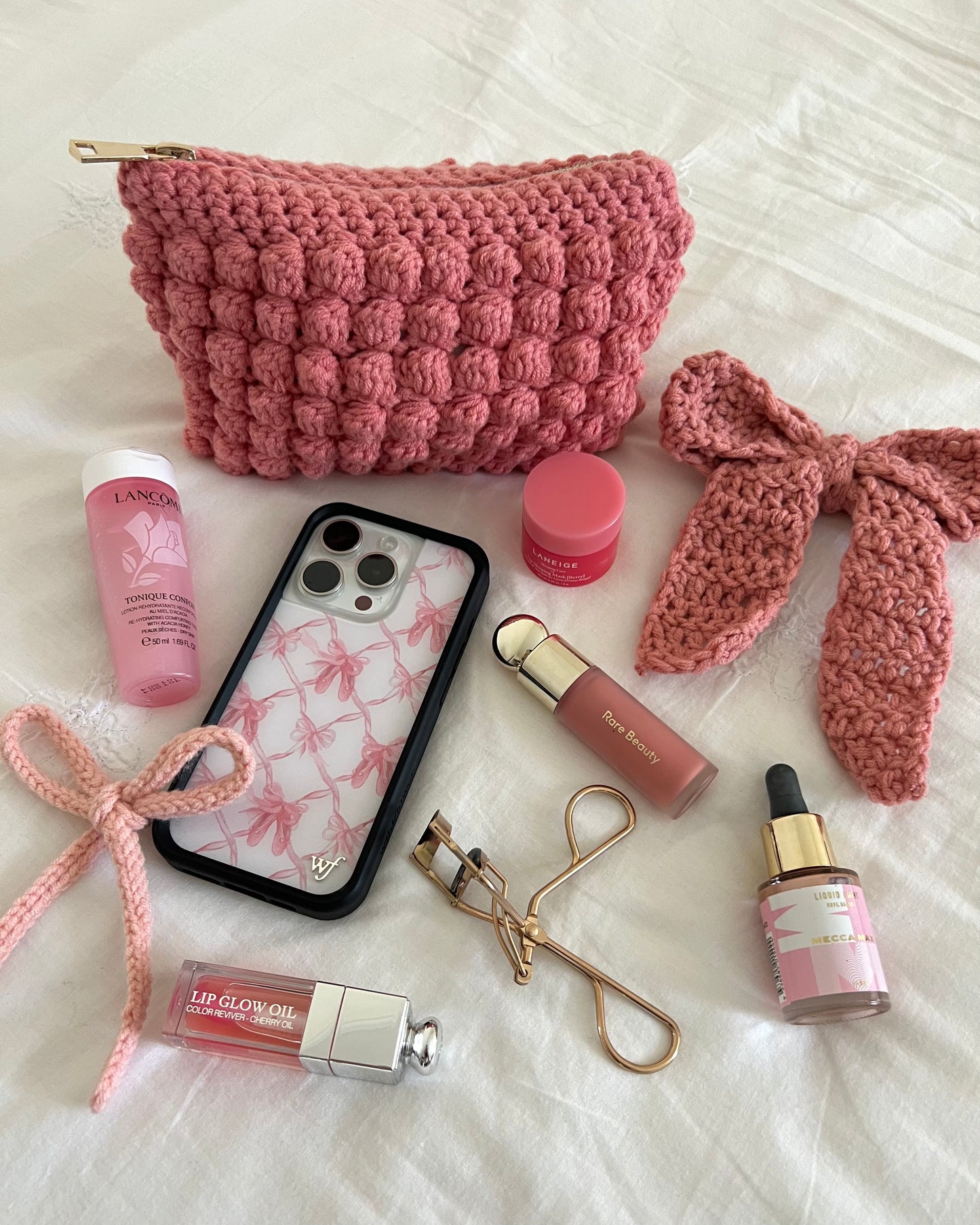 Bobble pouch in rose