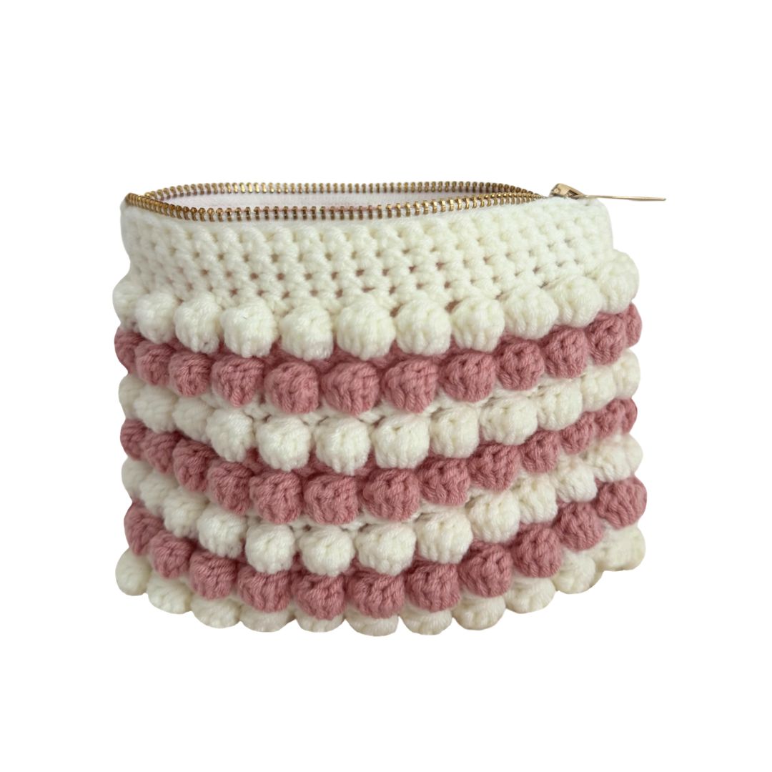 Bobble pouch in white/pink