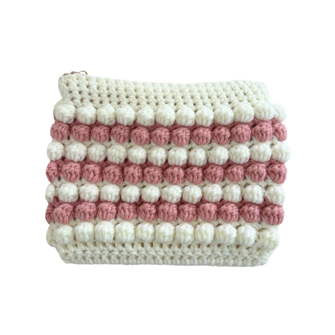 Bobble pouch in white/pink